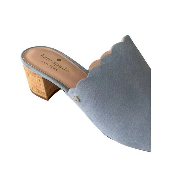 Kate Spade Blythe Mule Sandals Sz 6.5 Blue Suede Designer Minimalist Resort Chic - Picture 14 of 16